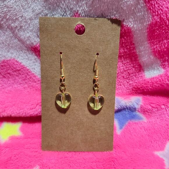 Small Green Heart Gold Drop/Dangle Earrings - Picture 1 of 2